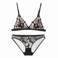 Bralette French Triangle Cup Unterwäsche Bügelloses atmungsaktives BH-Set mit Tüllstickerei