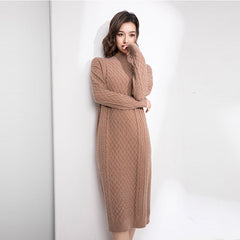 Halbhoher Kragen Pullover Strickkleid Mittellang Locker Über Dem Knie Verdickte Basis Nicht Schlitz Wolle
