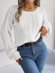 Pull décontracté à manches bouffantes et patchwork torsadé