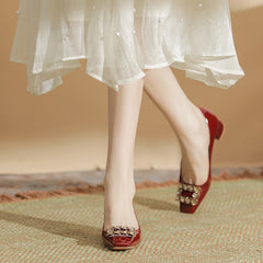 Women's Female Square Toe Chunky Patent French