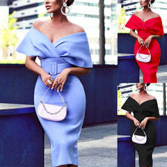 Solid Color V neck Waist Controlled Slimming Christmas Dress