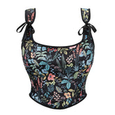 Haut tube push-up noir à bretelles réglables et motif floral