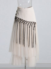 Personalized Machine Embroidery Midi Dress High Waist Buckle Mesh Stitching Skirt