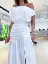 Fashionable Off Neck Slit Mop Vacation Dress