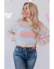 Pull à manches longues et col rond à imprimé léopard et haut de couleur contrastée