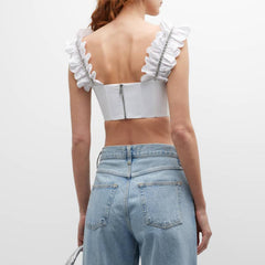 Heavy Industry Set Diamant Boning Korsett Top Rückenfrei Rüschen Spaghettiträger Weste Kurz