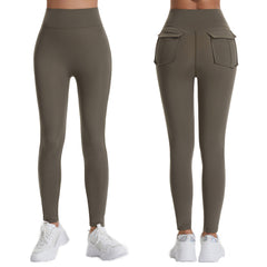 Yogahose, hohe Taille, Vlies-Fitnesshose, Doppeltaschen, schnelltrocknend, schmale Trainingshose