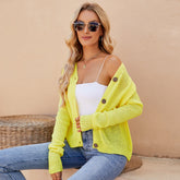 Casual Raglan Sleeve Knitted Thin Coat Fluorescent Powder V Neck Knitted Cardigan