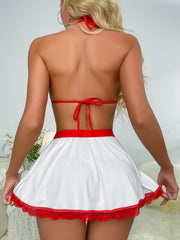 Lingerie Deep V Plunge Strap Bow Nurses Uniform