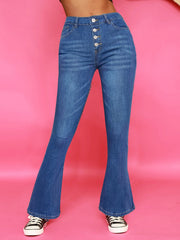 Pantalon en denim délavé simple, ample, évasé et décontracté