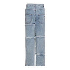 Personalisierte Street BrJeans High Waist Stitching Abnehmbare Hose mit geradem Bein