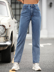Retro High Waist Denim Straight Leg Trousers