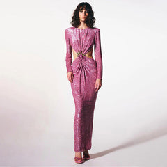 Festival Langarm Rot Sequ Cropped Outfit rundhals Floral Gürtel Schnalle Kleid Weihnachten