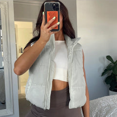 Vest Cotton Padded Jacket StCollar Elastic Waist Zipper Personality Pocket Coat