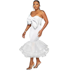 Ensemble haut tube slim à couleurs contrastées et jupe en maille avec nœud sur les hanches