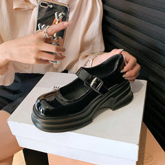 Damen Mary Jane Retro Kuhfell High Heels