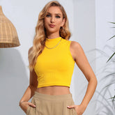 Einfarbiges, halblanges, ärmelloses, kurzes, kleines Tanktop