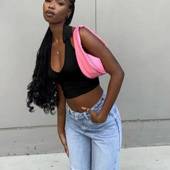 Bestable Knitted Sunken Stripe U Collar Collared Short Vest