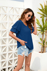 Loose Casual Vacation T Shirt V Neck Short Sleeve Top