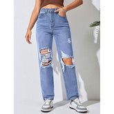 Jeans Street Straight Leg Pants Ripped Slimming Trousers