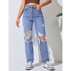 Jeans Street Pantalon droit Pantalon amincissant déchiré