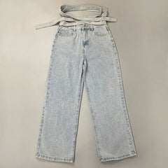 Street Fried Street Jeans Pantalon droit taille haute Pantalon large à cordon noué