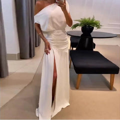 Fashionable Off Neck Slit Mop Vacation Dress