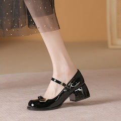 Women's Bow Gentle Shallow Mouth Thick Mid Heels