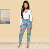Herbst HBrush Weiße zerrissene verwaschene Jeans in Übergröße