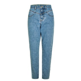 High Waist Slim Straight Washed Denim Trousers Street Feet