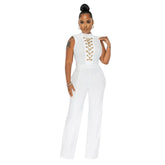 Solid Color Sleeveless StCollar round Neck One-Piece Wide-Leg Jumpsuit