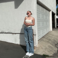 High Street Loose Straight Jeans Hohe Taille Schlankheits-Casual Wide Leg Hose