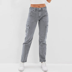 Vendeur de jeans droits taille haute délavés pantalons en denim décontractés