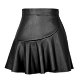 High Waist Ruffles Irregular Asymmetric Leather Skirt Skirt Faux Leather Skirt