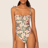 Einteiliger Badeanzug mit Schnürung, französisches Retro-Bauchdecken-Badeanzug, Chiffon-Strandkleid