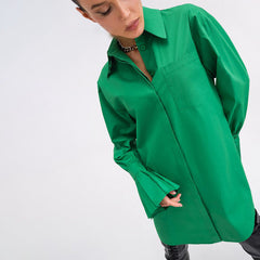 Retro Green Loose Long Sleeve Long Shirt Oversized Shirt