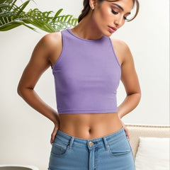 Slim Fit Cotton Rib Cropped Sleeveless Vest
