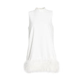 Australian BrShort StCollar Sleeveless Solid Color Stitching Hem Feather Dress