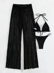 Koreanisches dreiteiliges Bikini-Set mit einfarbiger Strickhose