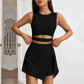 Cropped Bare Cropped Slim Fit Ärmellose Strickweste High Waist Stretch Culottes Anzug