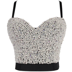 Haut tube en perles à bulles et diamants, soutien-gorge clouté fait à la main, gilet gainant pour le corps, costume de scène tendance
