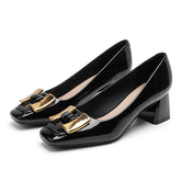 Women's Chunky Mary Jane Kitten Metal Buckle Heels