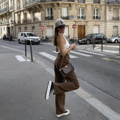 Retro Gerade Hohe Taille Abnehmen Braun Jeans Herbst