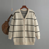 Strickwaren Strickjacke Plaid Mantel Einfaches lockeres Langarmoberteil