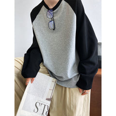 Casual Contrast Color Profile T shirt Loose Idle Color Block Raglan Sleeves Long Sleeve Bottoming Top