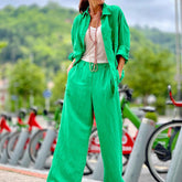Einfarbiges Langarm-Hemd-Hosen-Set
