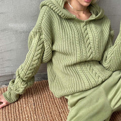 Street Shooting Hooded Long Sleeve Knitted Sweater