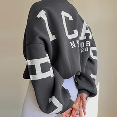 Knitted Letter Graphic Printed Loose Top Casual All Matching Hoodie