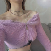 Cardigan court en tricot avec fourrure de vison et épaules dénudées