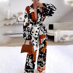 Bohemian Printing Color Contrast Casual Two Piece Set